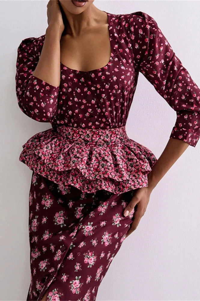 Glorol - Printed Patchwork Slim Midi Dress