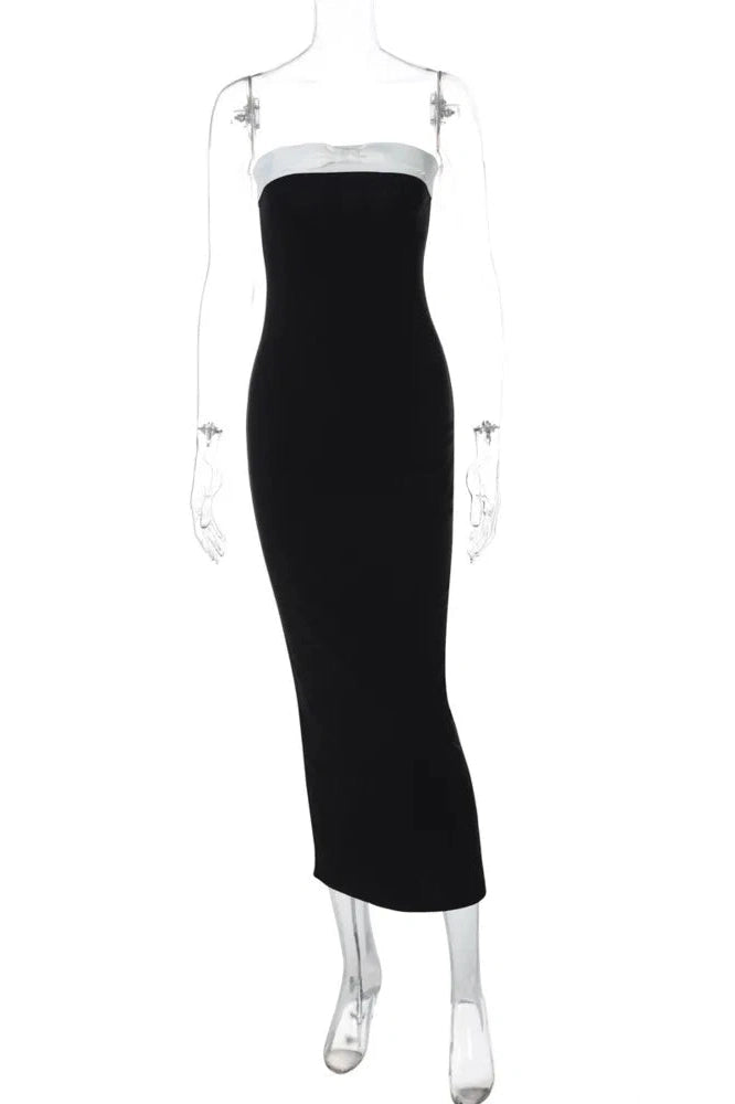 Glorol - Off-Shoulder Strapless Backless Patchwork Maxi Dress