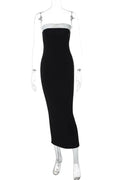 Glorol - Off-Shoulder Strapless Backless Patchwork Maxi Dress