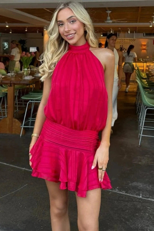 Glorol - Elegant Pleated Backless Sleeveless High Waist Mini Dress