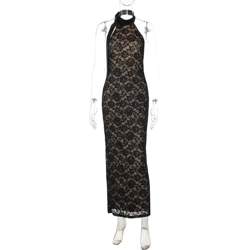 Glorol - Lace Backless High Waist Slim Maxi Dress