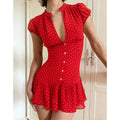 Glorol - Printed V-Neck Pleated Slim Mini Dress