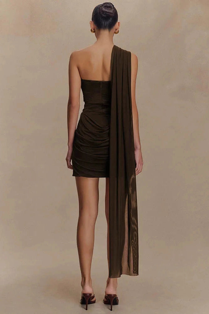 Glorol - One Shoulder Backless Sleeveless Bodycon Mini Dress