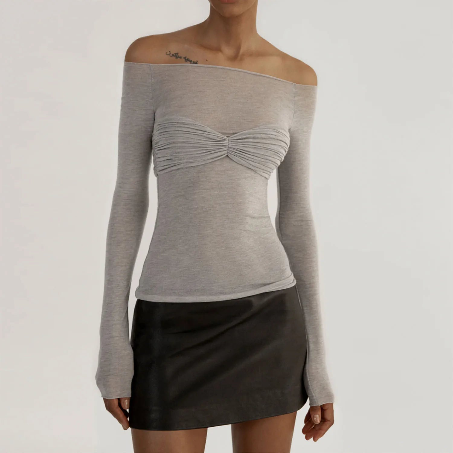 Glorol - See-Through Off-Shoulder Lace Long Sleeve Top