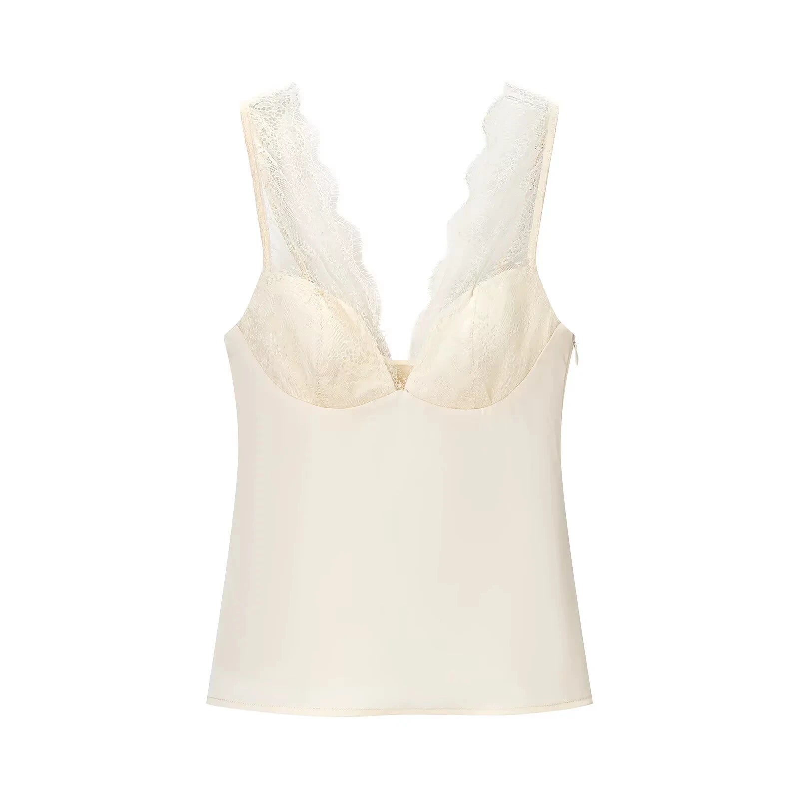 Glorol - Lace Backless V-Neck Slim Top