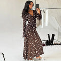 Glorol - Elegant V-Neck Polka Dot Patchwork Maxi Dress