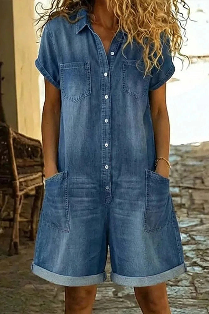 Glorol - Short Sleeve Loose High Waist Wide Leg Jumpsuit