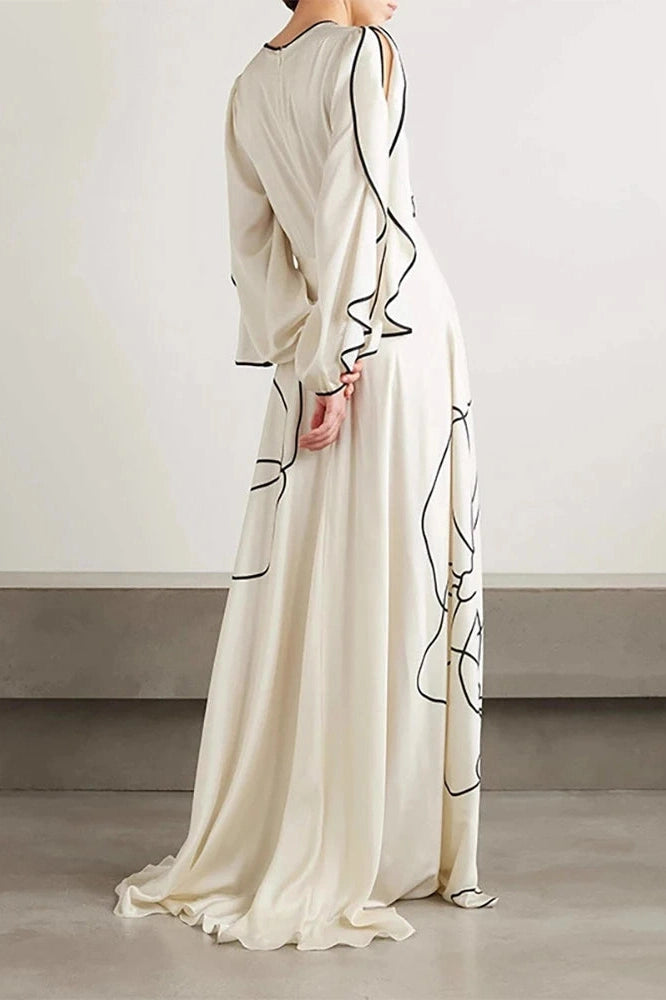 Glorol - O-Neck High Waist Pleated Sleeve Fit Maxi Dress