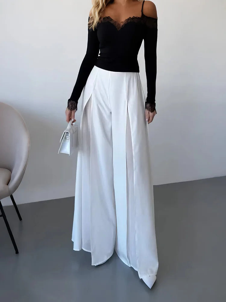 Glorol - High Waist See-Through Patchwork Wide Leg Skirt