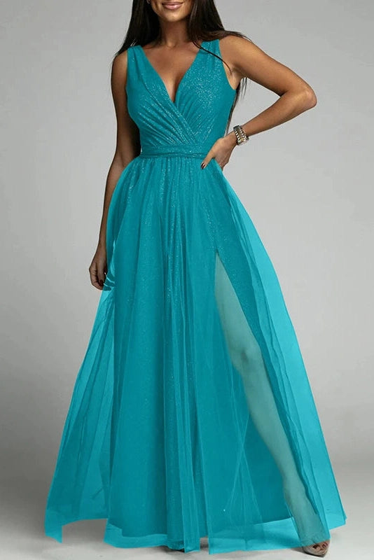 Glorol - Elegant Lace Sleeveless V Neck Maxi Dress