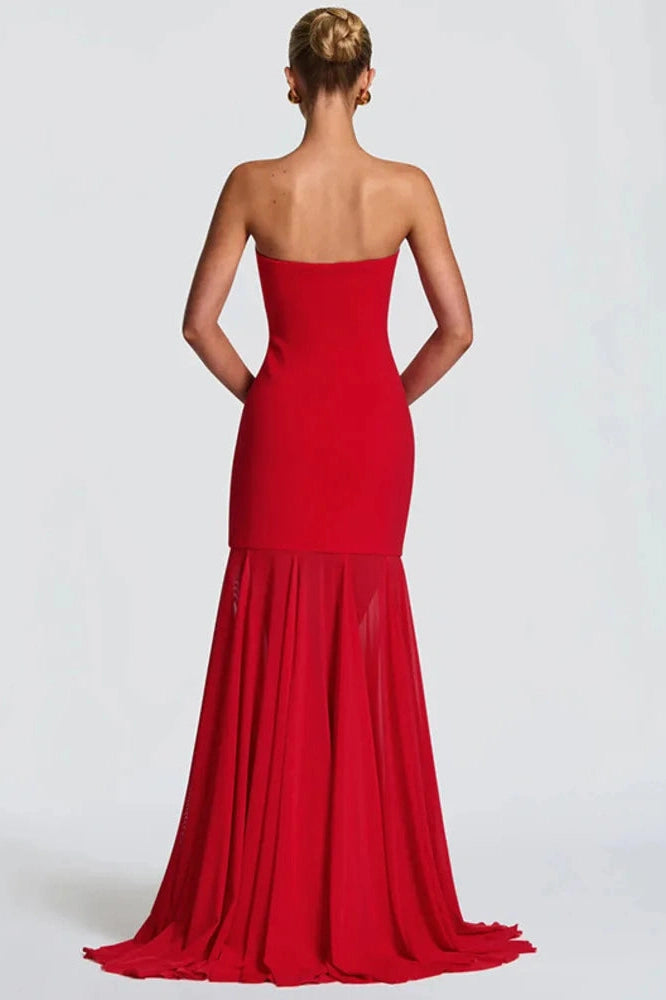 Glorol - Off-Shoulder Strapless Scarf Collar Sleeveless Backless Bodycon Maxi Dress