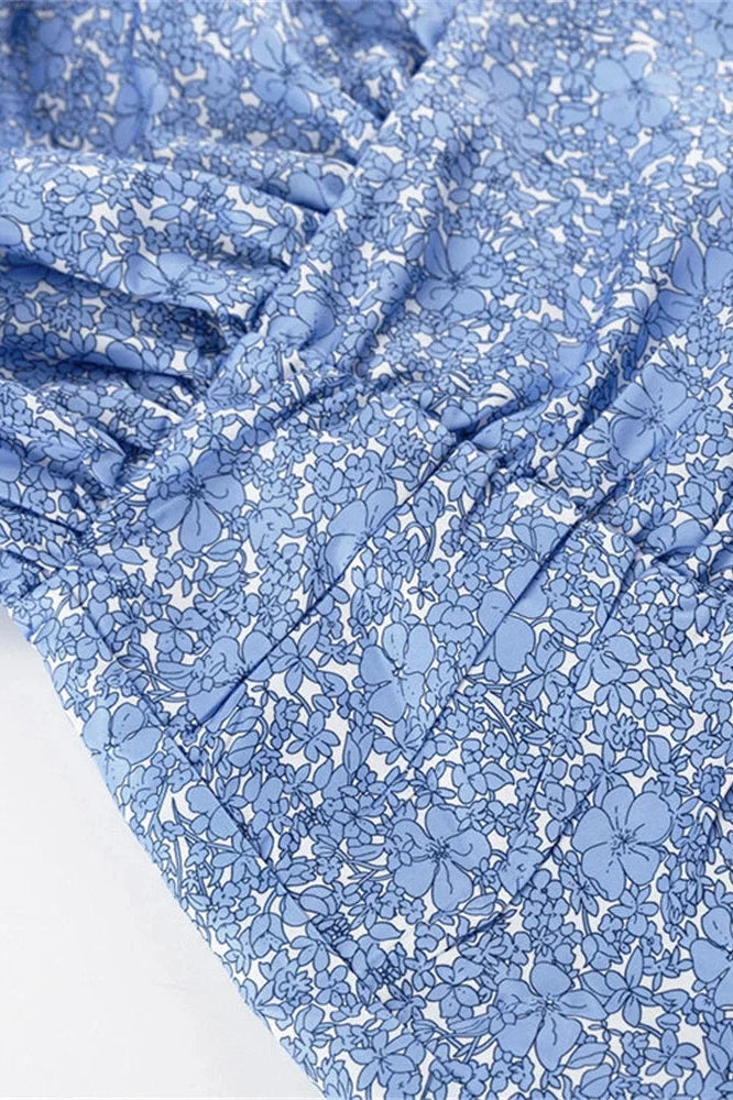 Glorol - Printed Long Sleeve Pleated Patchwork Slim Mini Dress