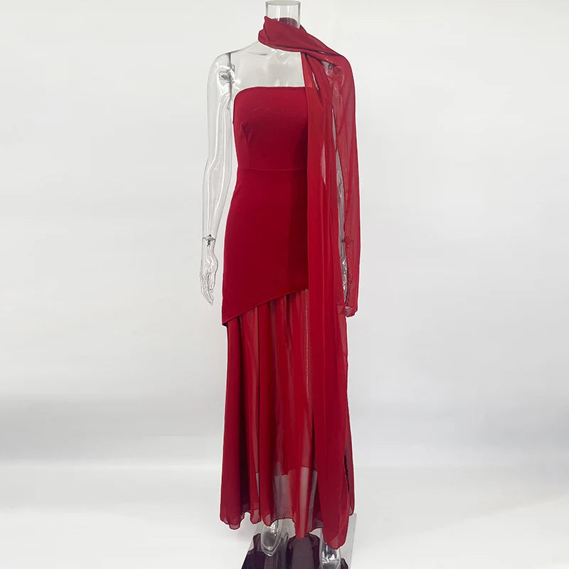 Glorol - Elegant Strapless Sleeveless Maxi Dress