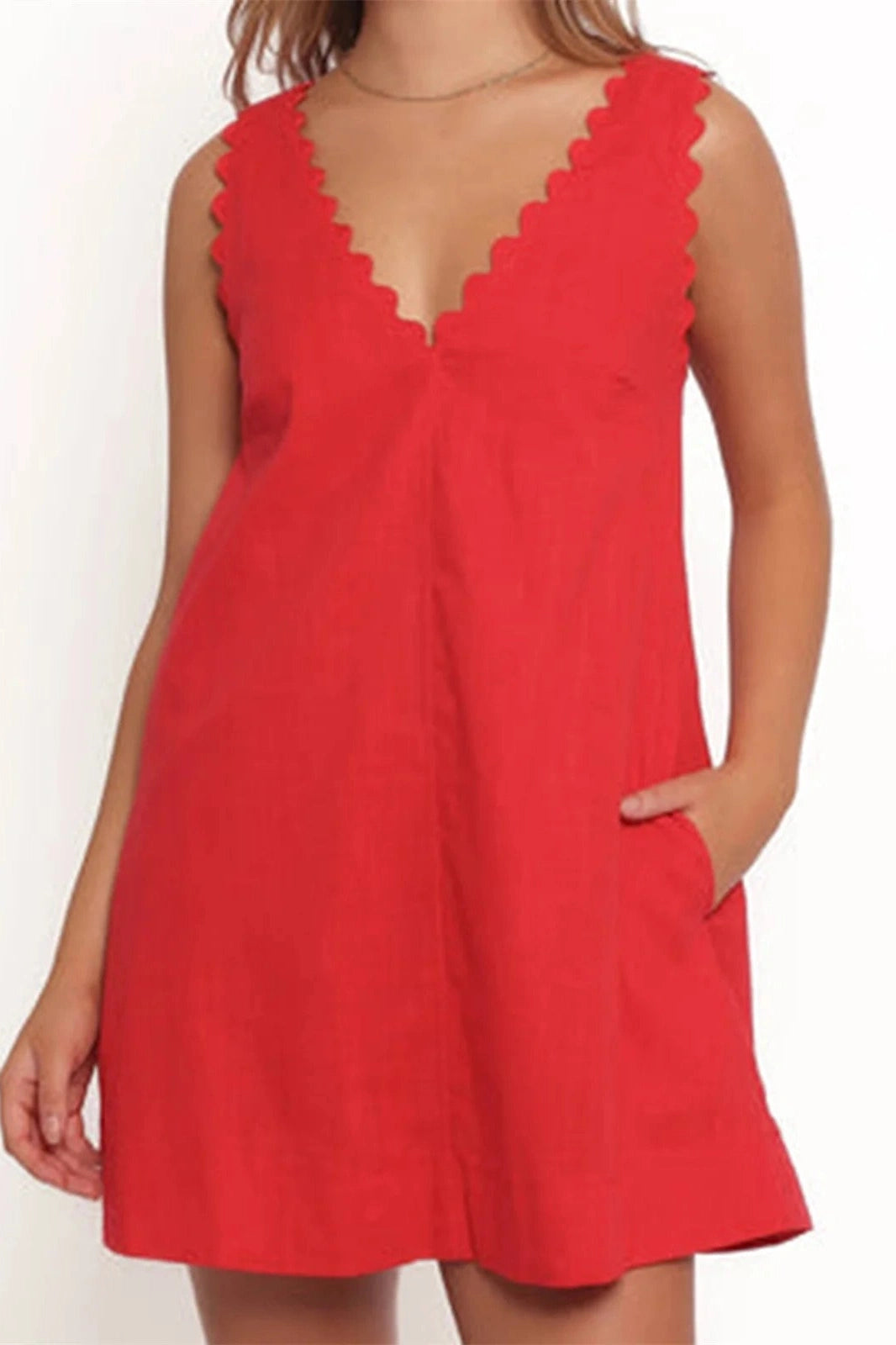 Glorol - V Neck Sleeveless A-Line Mini Dress