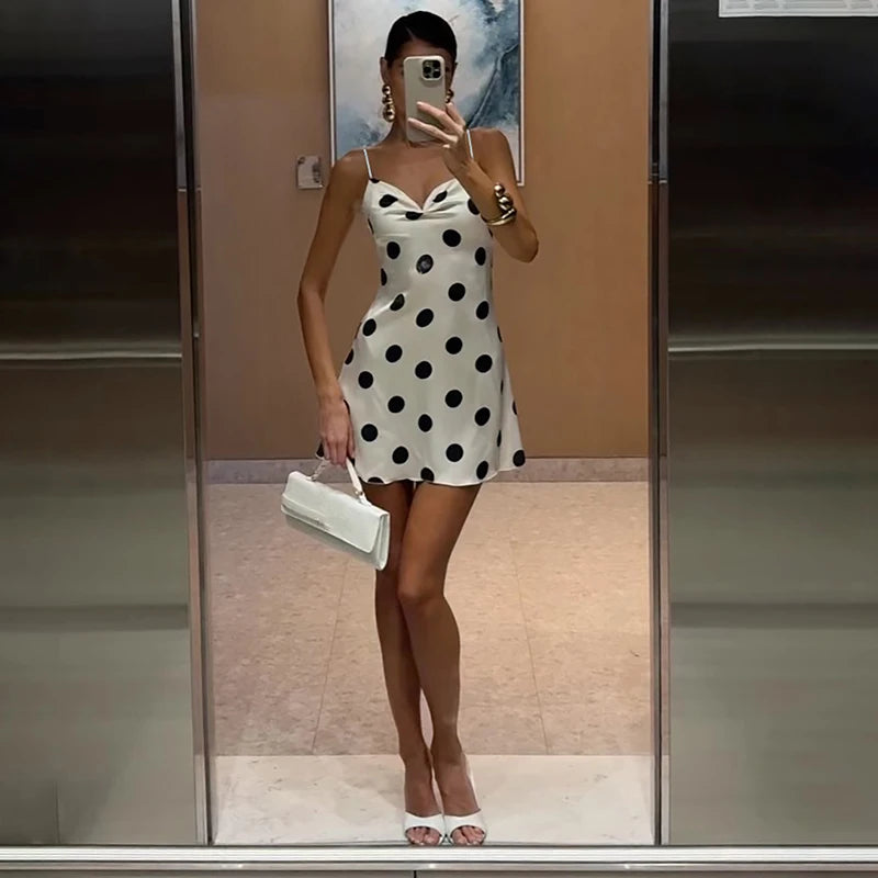 Glorol - Polka Dot Print Sleeveless Slim Mini Dress