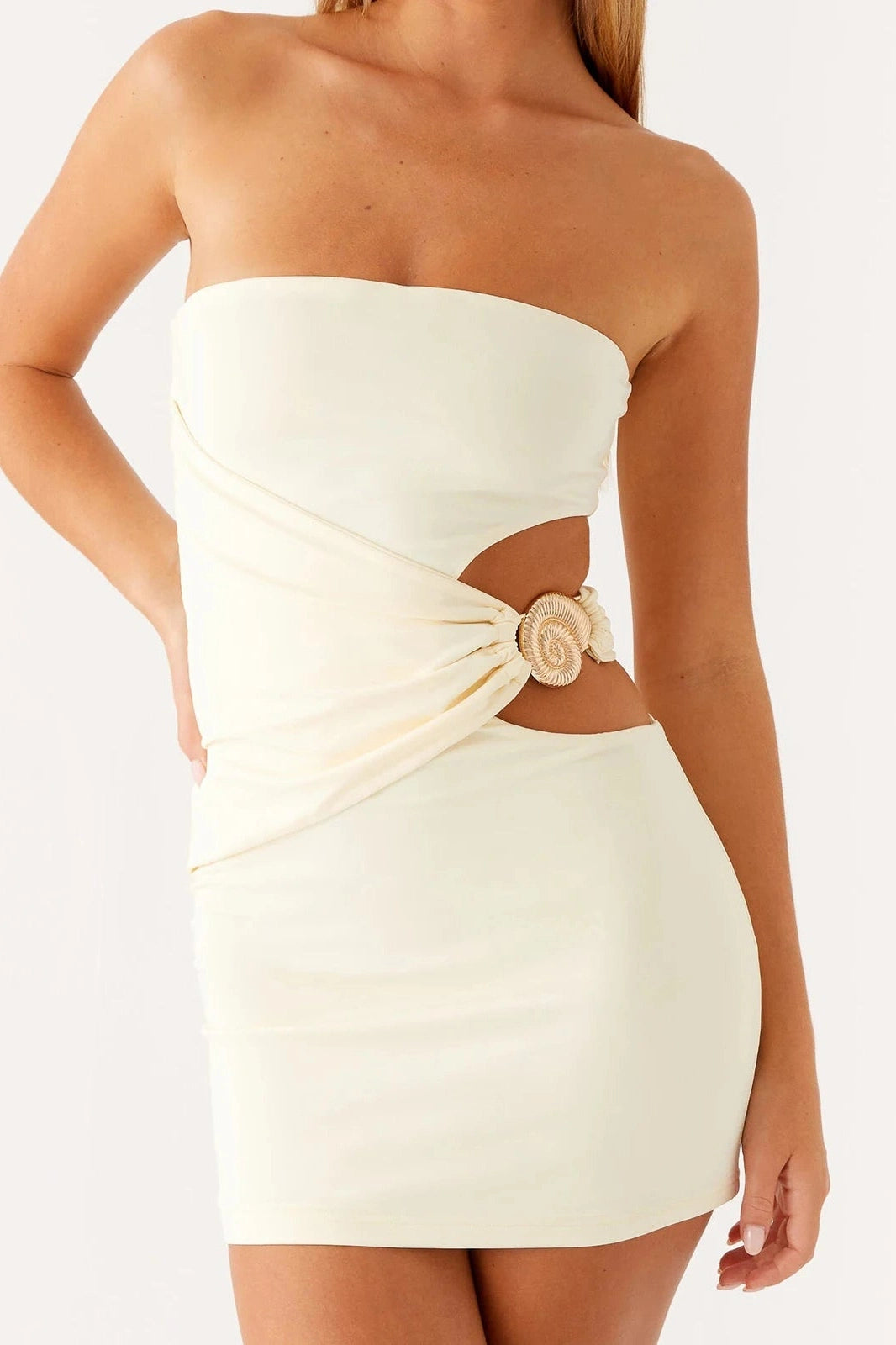 Glorol - Hollow Out Strapless Slim Fit Bodycon Mini Dress