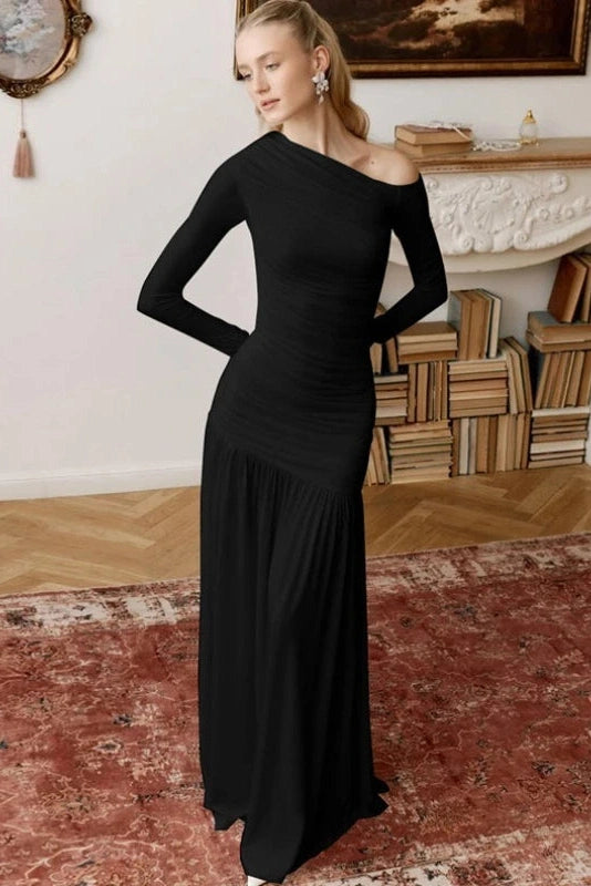 Glorol - Elegant Slim Long Sleeve Maxi Dress