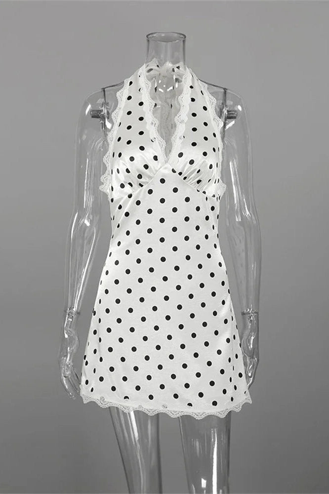 Glorol - Lace-Up V-Neck Sleeveless Slim Backless Mini Dress