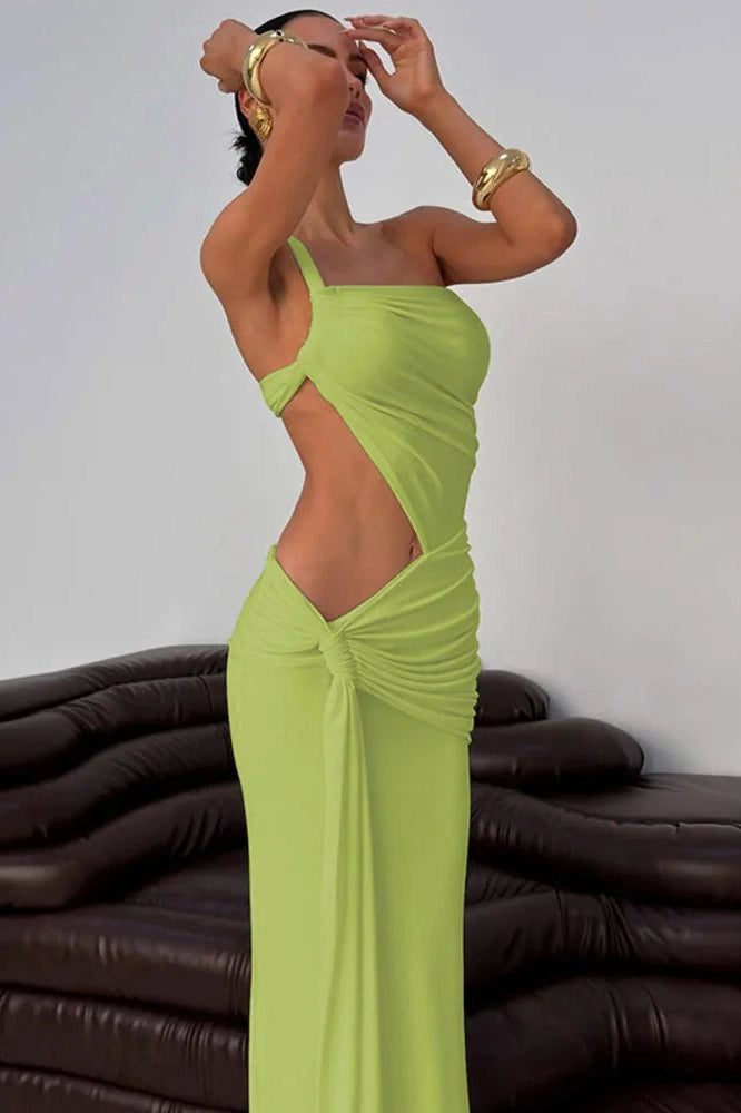 Glorol - One Shoulder Backless Sleeveless Bodycon Maxi Dress