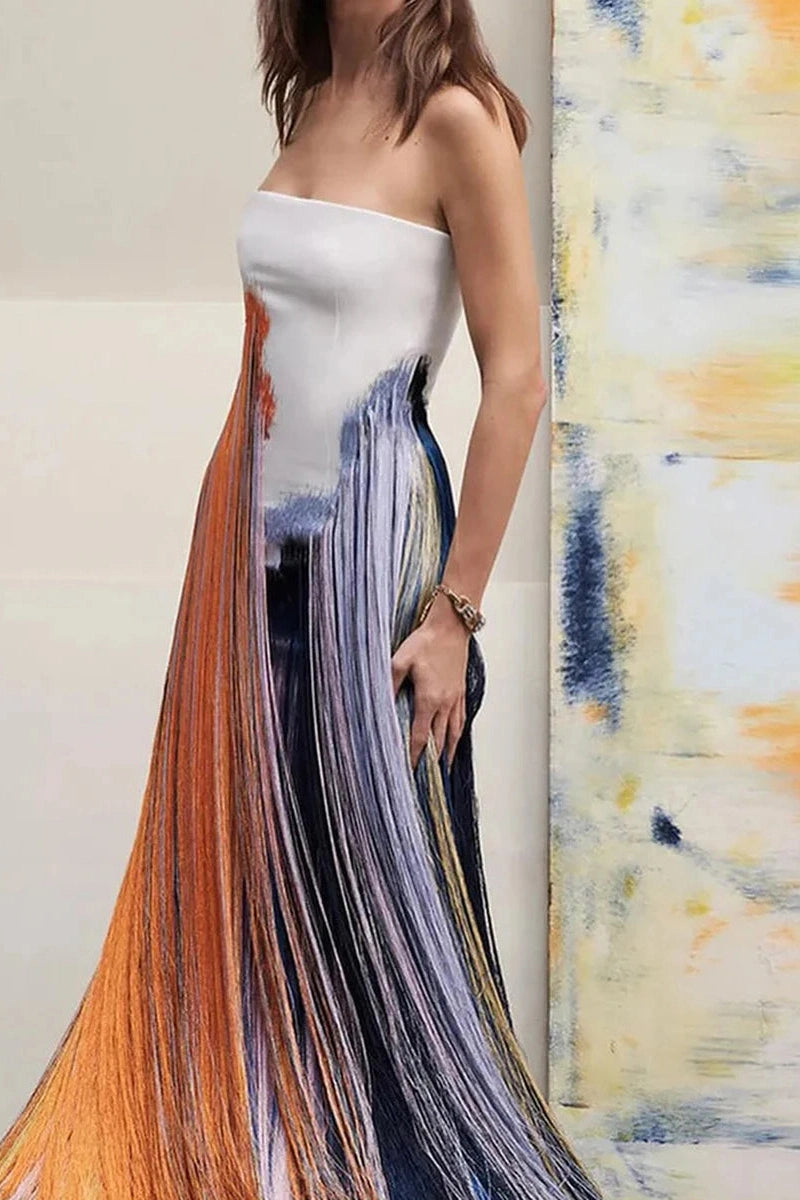 Glorol - Printed Sleeveless Backless High Waist Split Maxi Dress