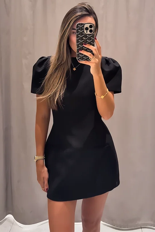 Glorol - Elegant A-Line Pocket Slim High-Waisted Mini Dress