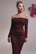 Glorol - Off-shoulder Strapless Long Sleeve Backless Maxi Dress