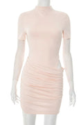 Glorol - Hollow Out Short Sleeve High Collar Mini Dress