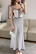 Striped Backless Slim Maxi Dress