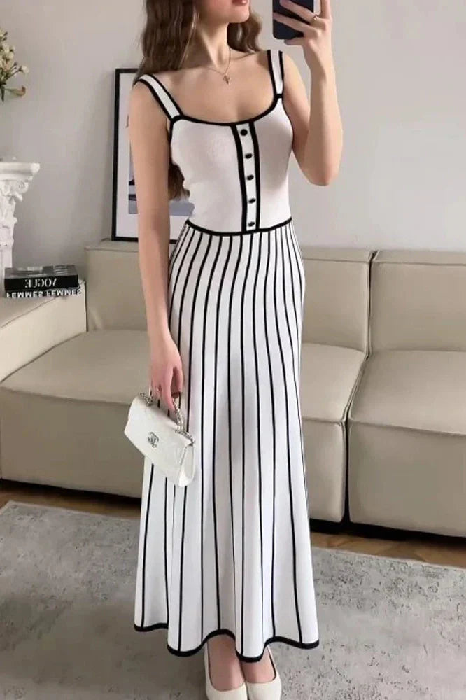 Striped Backless Slim Maxi Dress