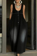 Glorol - Backless U-Collar Sleeveless Loose Maxi Dress