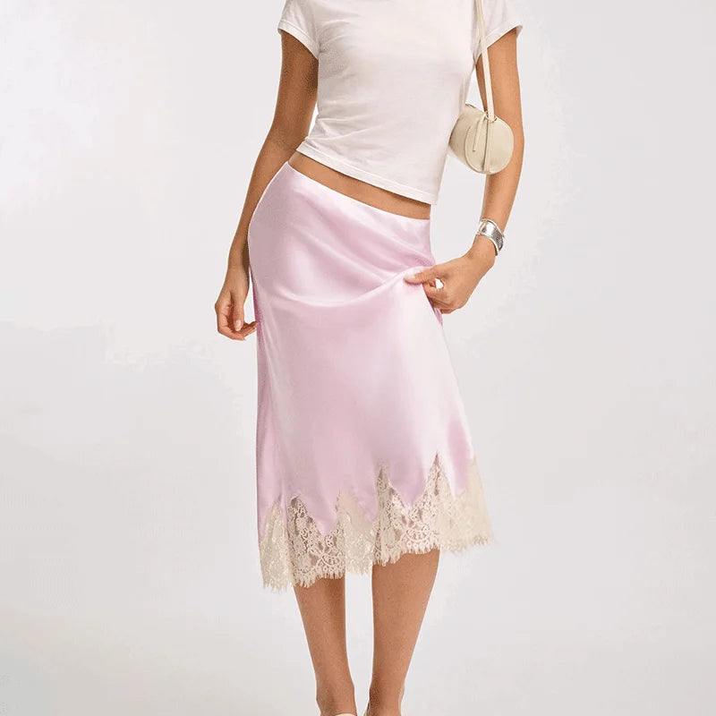 Glorol - High Waist Polka Dot Lace Patchwork Skirt