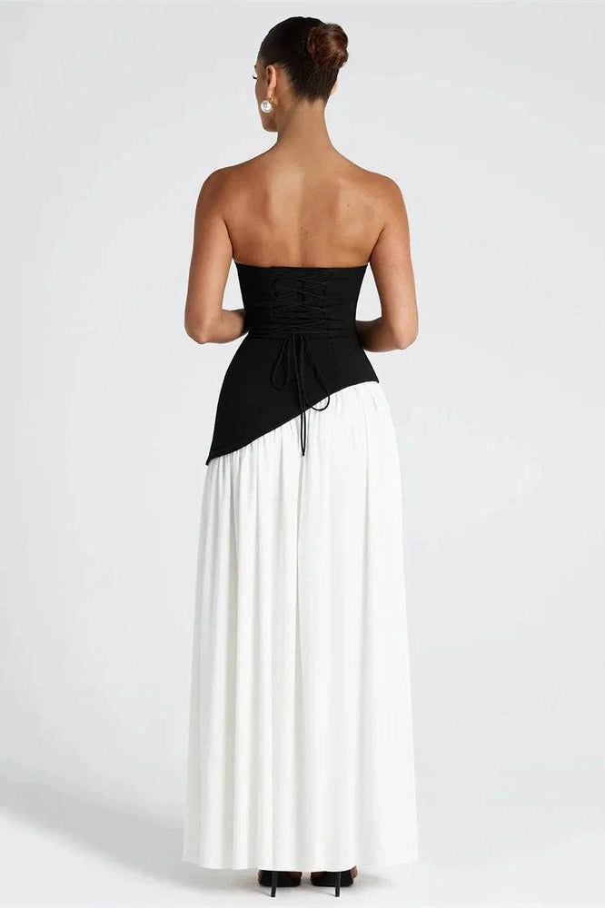 Glorol - Lace-Up High Waist Slim Backless Maxi Dress