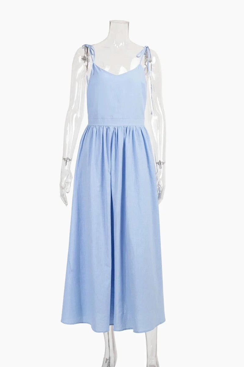 Glorol - Elegant Backless V Neck Midi Dress
