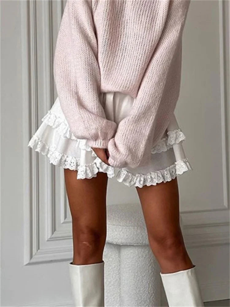 Glorol - High Waist Patchwork Lace Skirt