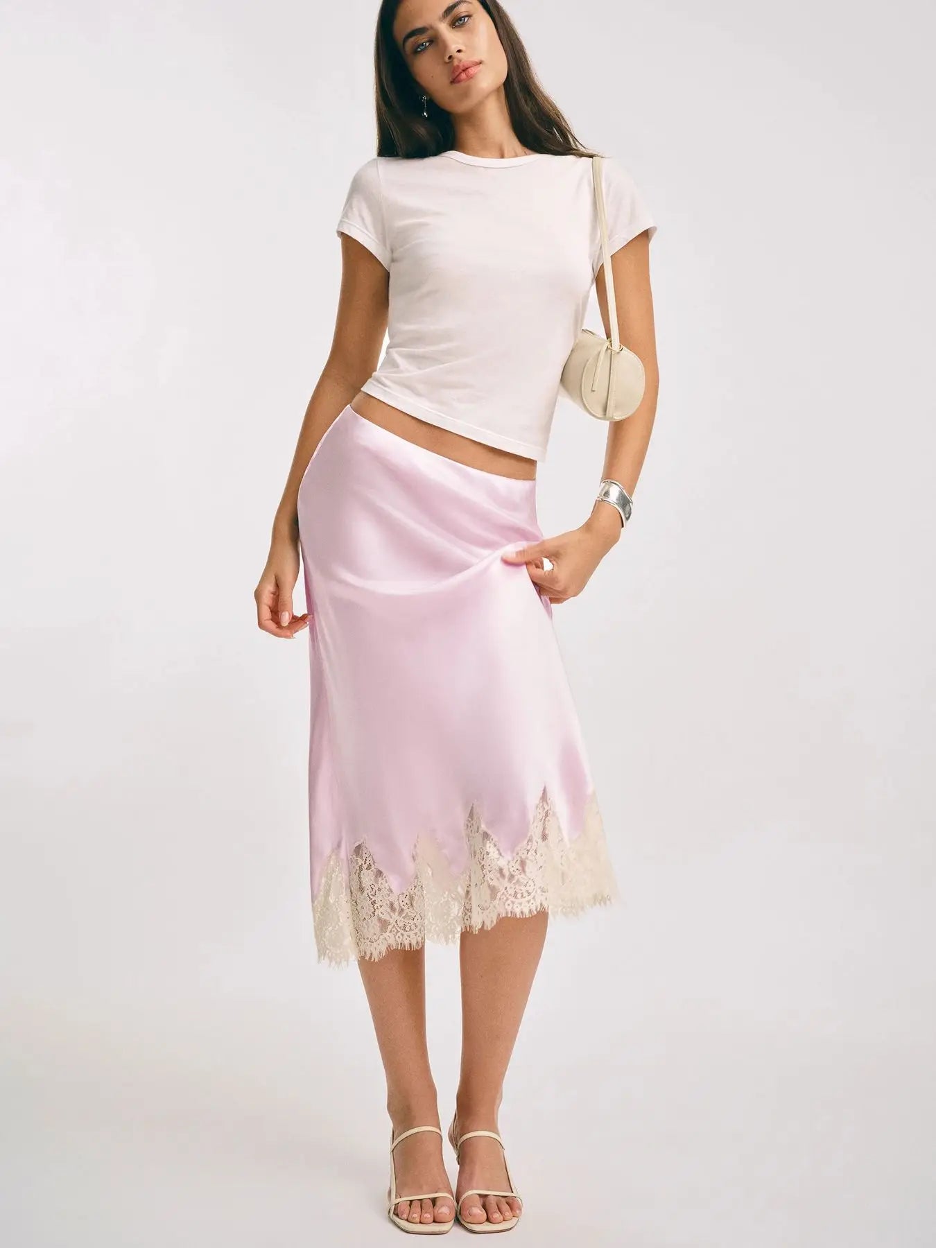 Glorol - Elegant Lace-Paneled Polka-Dot Skirt