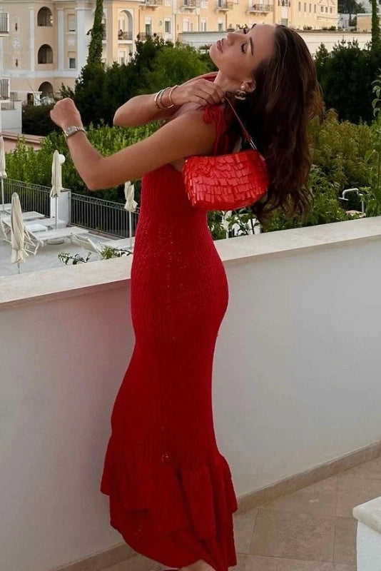Glorol - Hollow-Out Knitted Sleeveless Slim Maxi Dress
