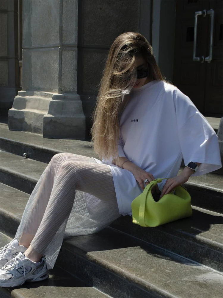 Glorol - High Waist See Through Hollow Out Skirt