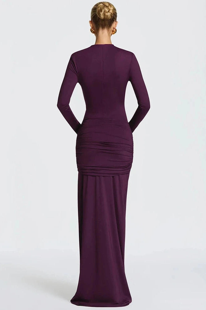 Glorol - Hollow Out Long Sleeve O Neck Bodycon Maxi Dress