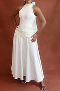 Glorol - Hollow Out High Waist Lace Up Sleeveless Pleated Maxi Dress