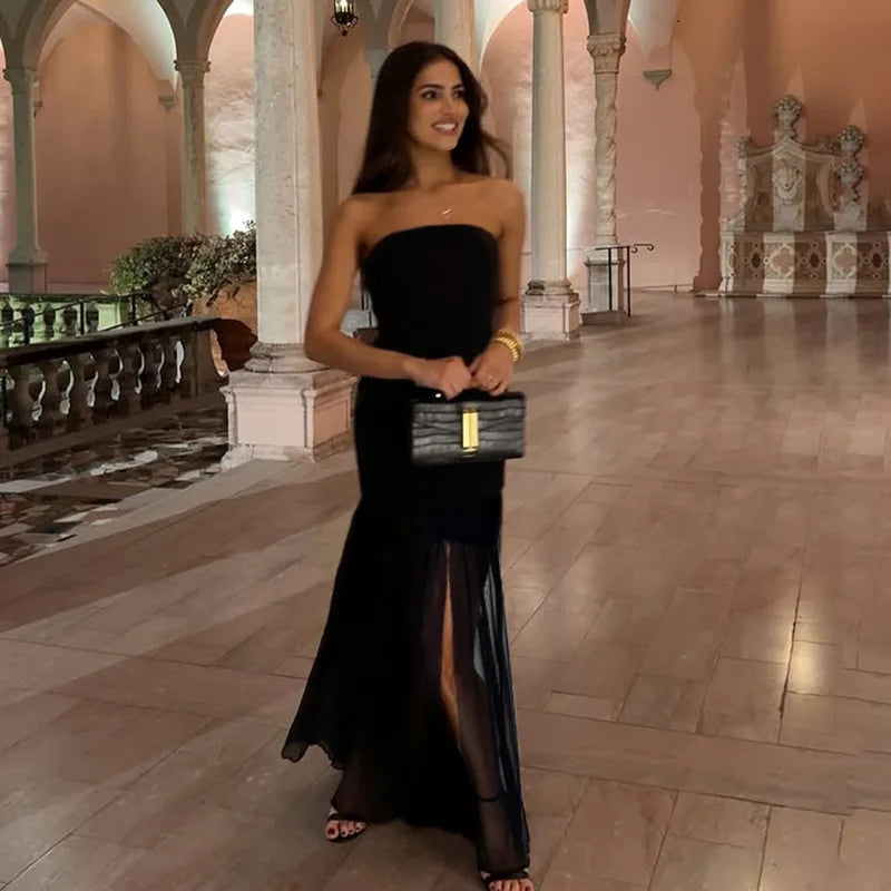 Strapless Split Sleeveless Maxi Dress