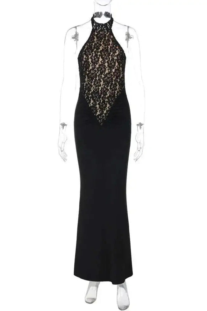 Glorol - Lace Backless Off-Shoulder Strapless Sleeveless Bodycon Maxi Dress