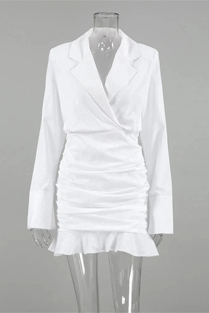 Glorol - Patchwork V-Neck High Waist Pleated Mini Dress