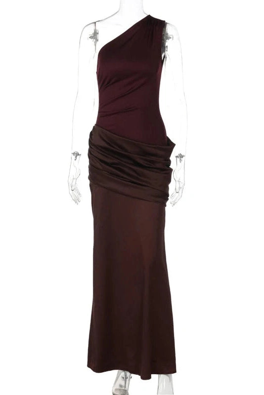 Glorol - Elegant Bodycon One-Shoulder Maxi Dress