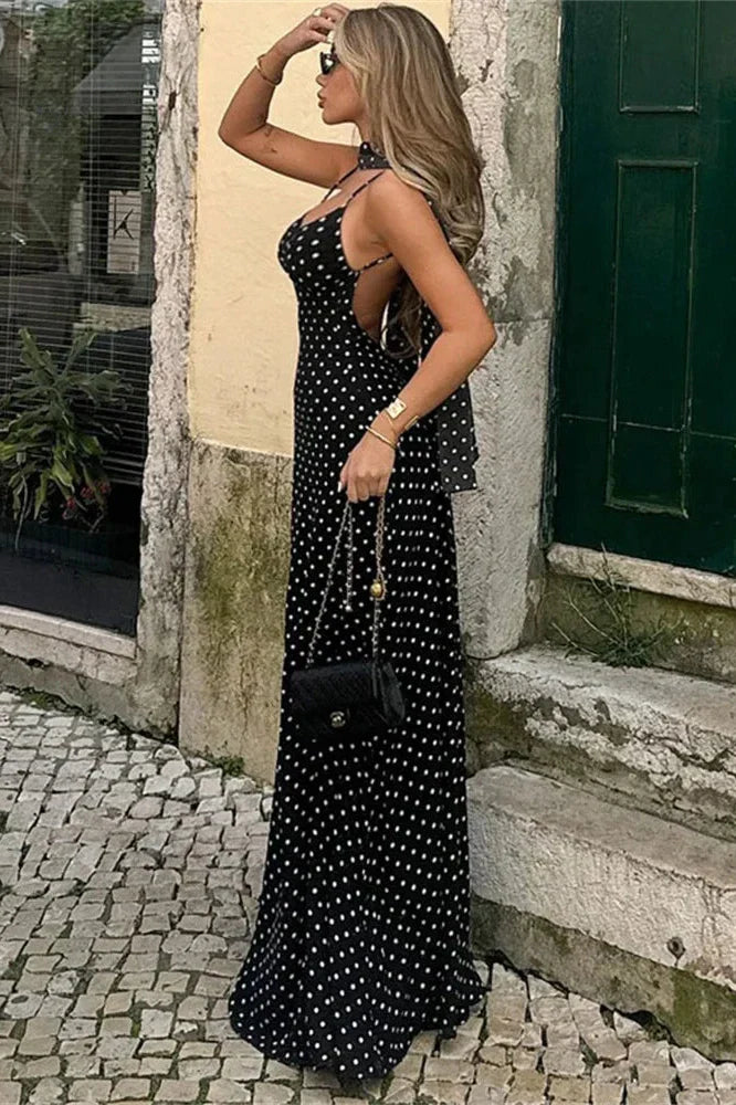 V-Neck Backless Patchwork Printed Maxi Dress