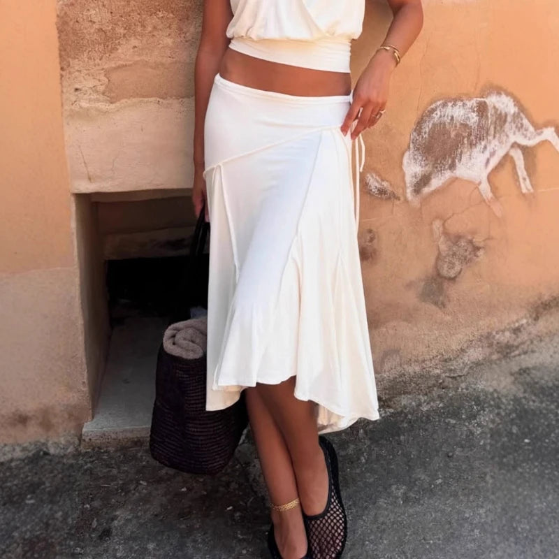 Glorol - Irregular Lace Up Low-Waisted Skirt