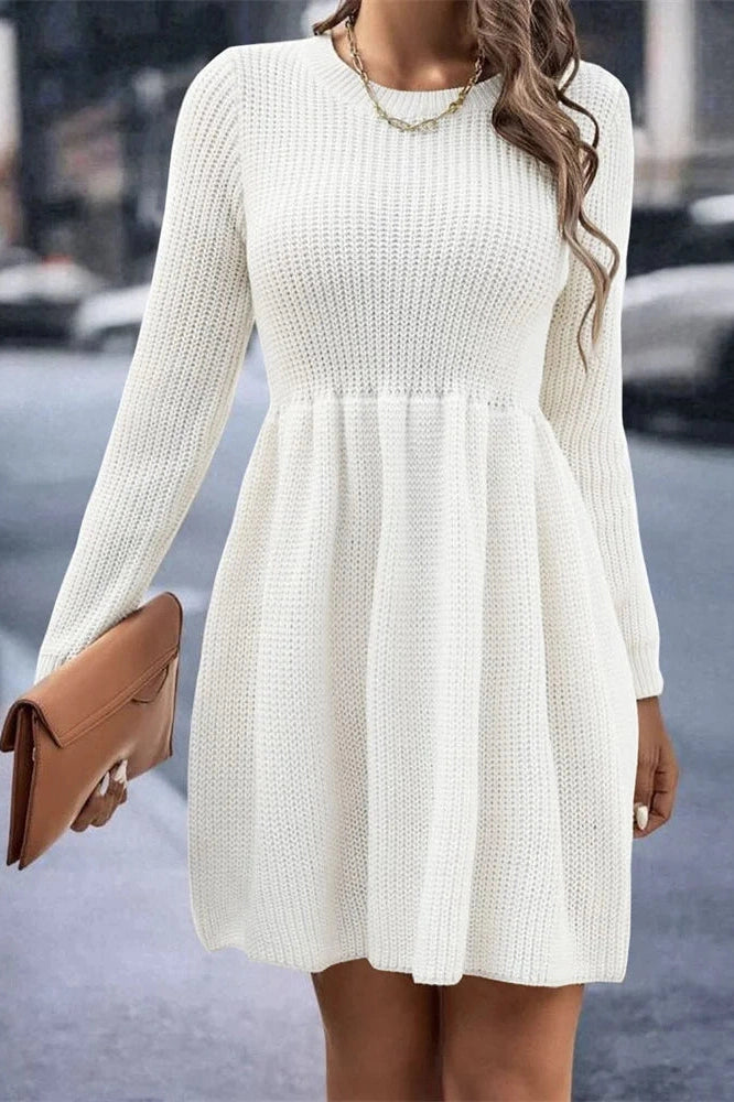 Glorol - Hollow Out Pleated Slim Long Sleeve High Waist Mini Dress