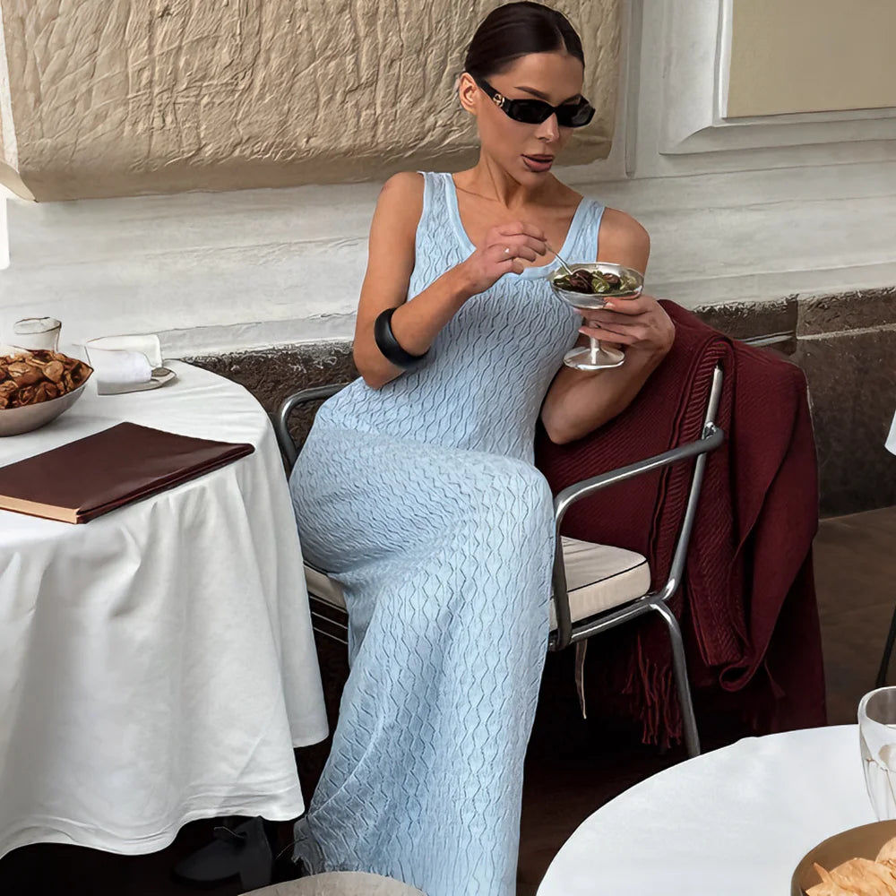 Glorol - Elegant Hollow Out Sleeveless Maxi Dress