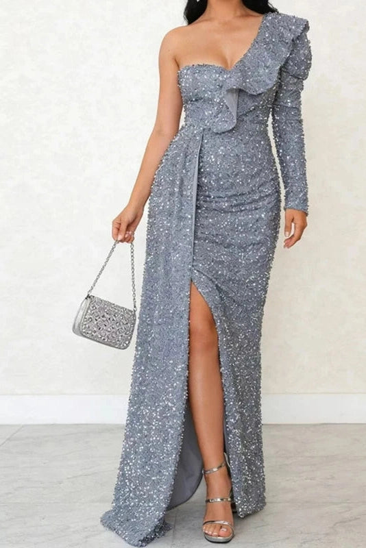 Glorol - Elegant Sleeveless Slim Slash Collar Maxi Dress