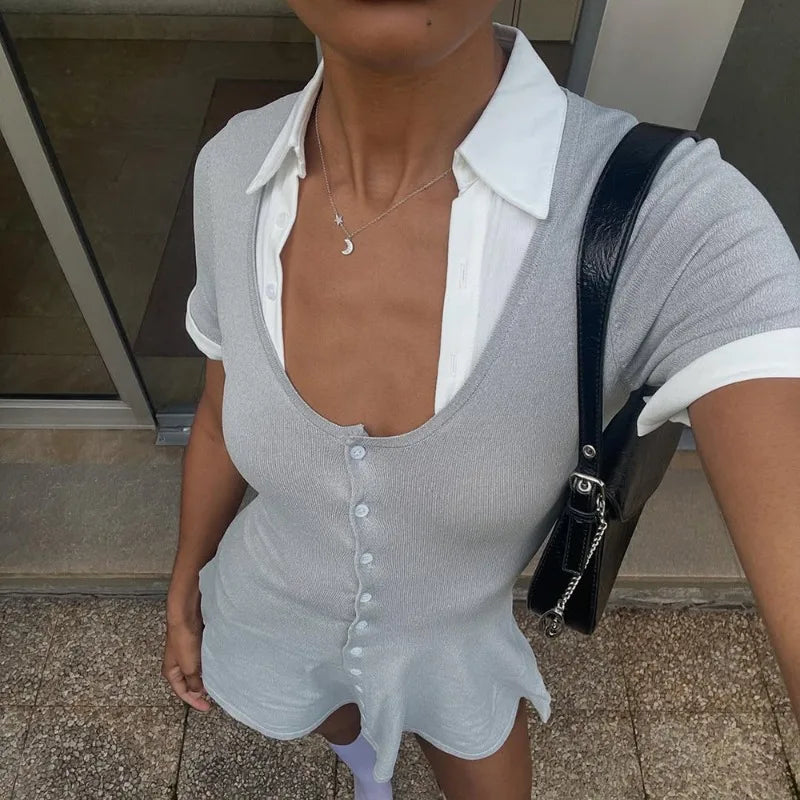 Glorol - Patchwork Short Sleeved Mini Dress