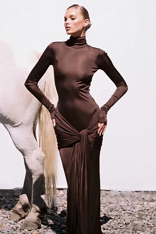 Glorol - Elegant Long Sleeve Bodycon Maxi Dress
